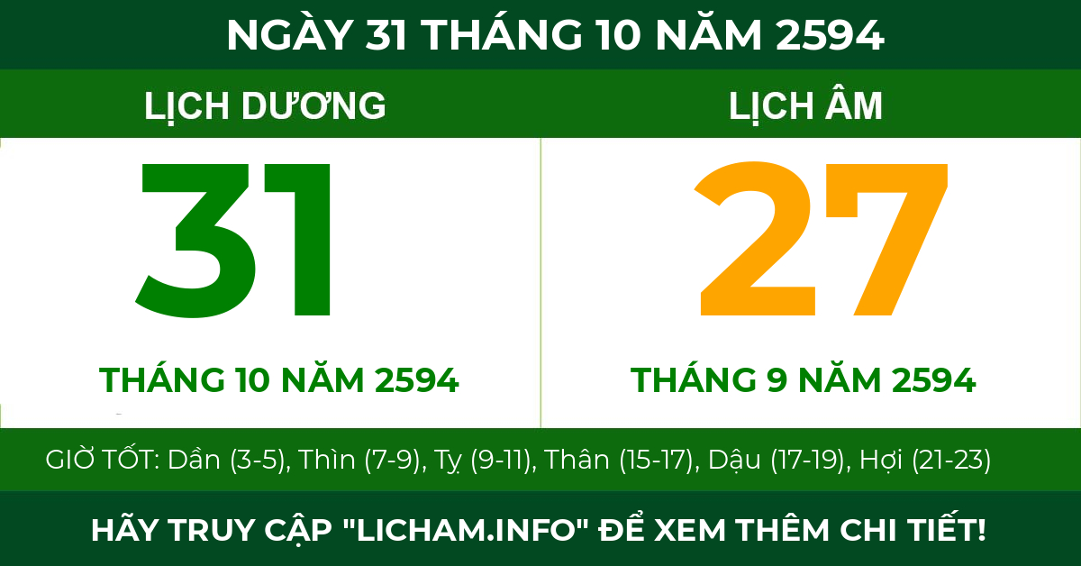 lịch âm ngày 31 tháng 10 năm 2594