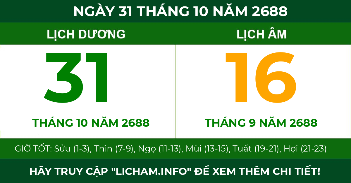 lịch âm ngày 31 tháng 10 năm 2688