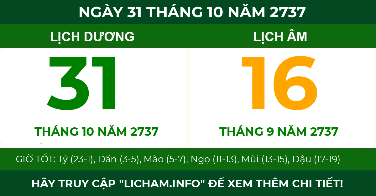 lịch âm ngày 31 tháng 10 năm 2737