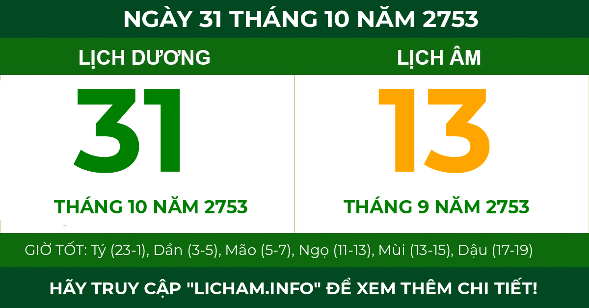 lịch âm ngày 31 tháng 10 năm 2753