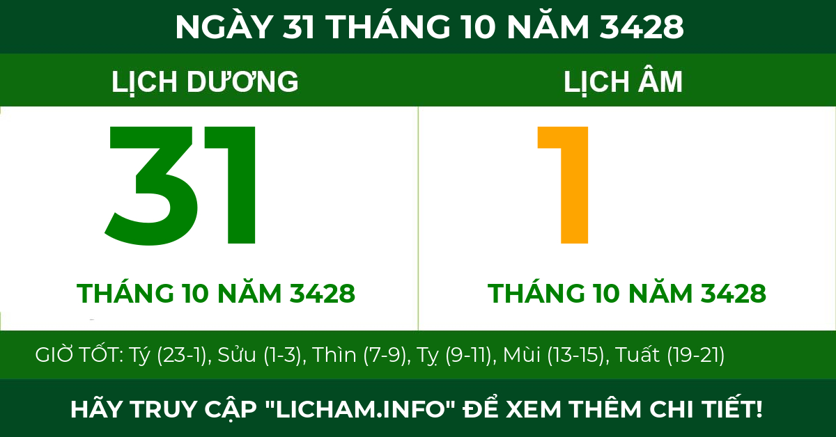 lịch âm ngày 31 tháng 10 năm 3428