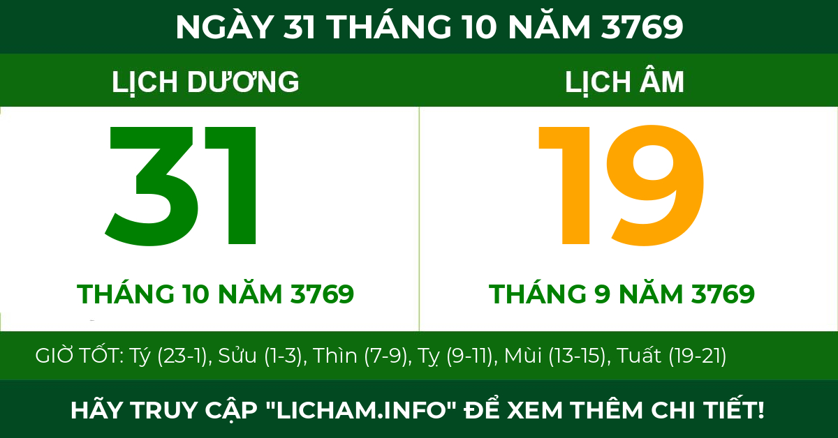 lịch âm ngày 31 tháng 10 năm 3769