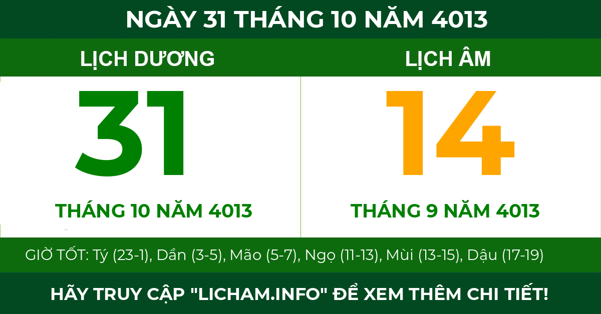 lịch âm ngày 31 tháng 10 năm 4013