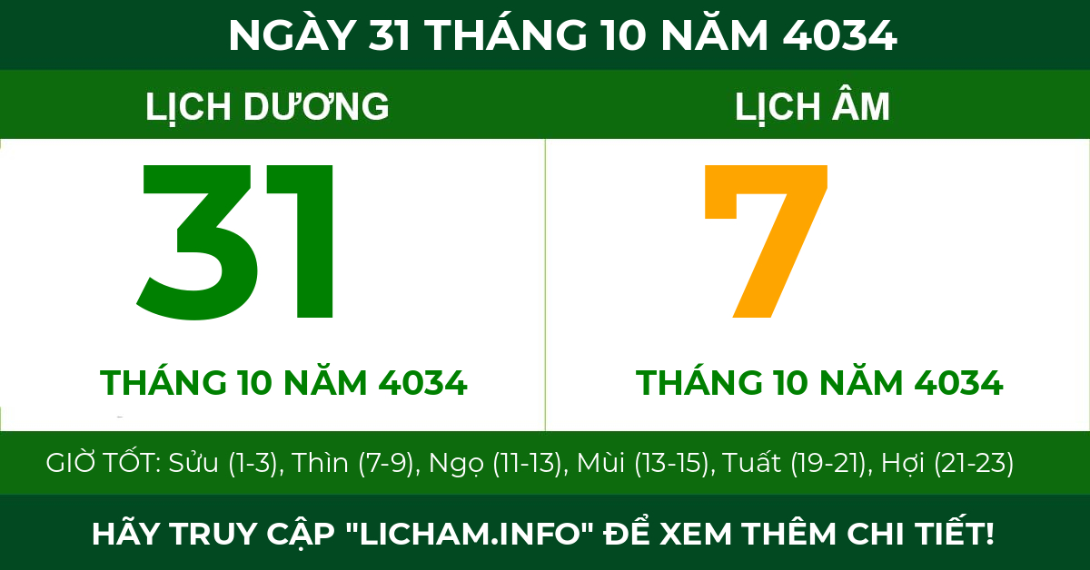 lịch âm ngày 31 tháng 10 năm 4034