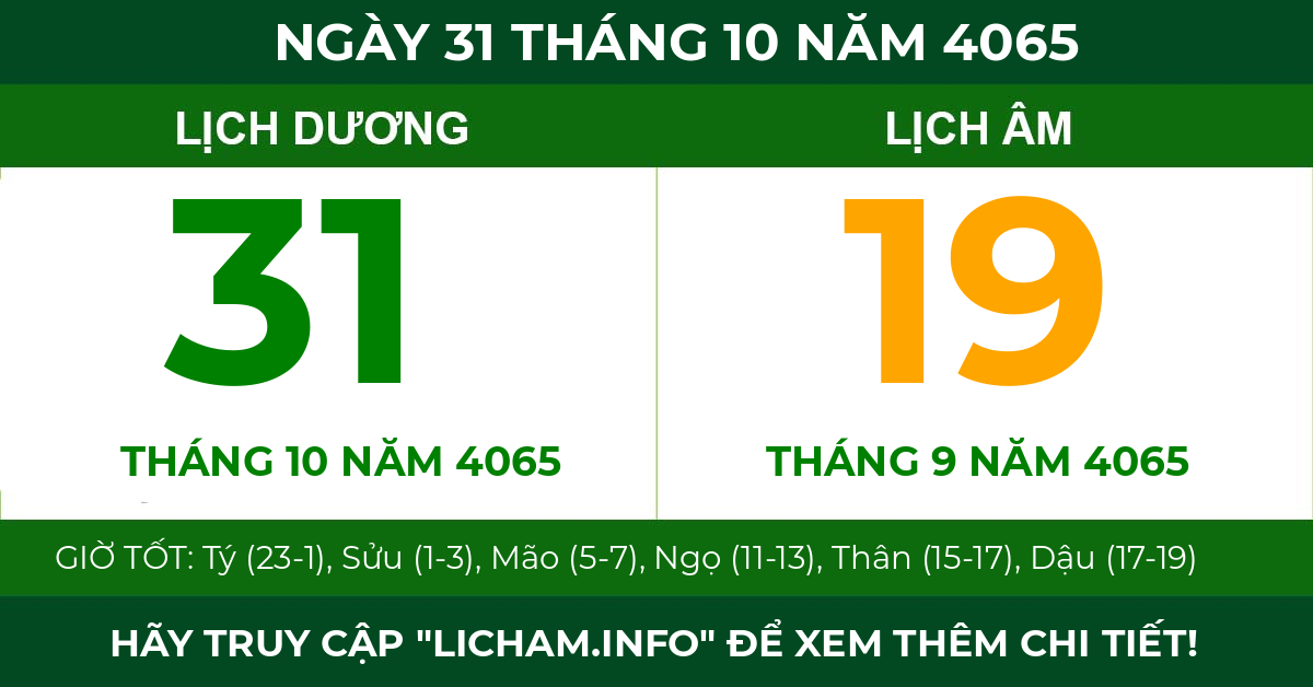lịch âm ngày 31 tháng 10 năm 4065