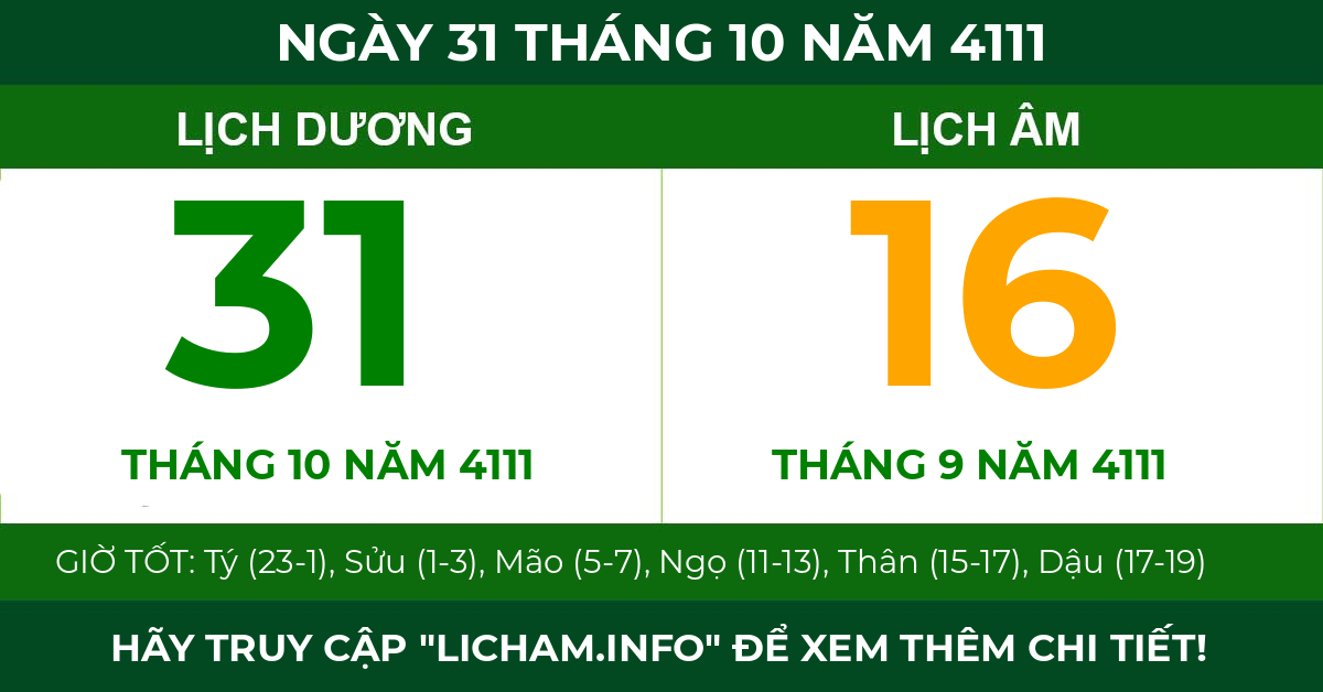 lịch âm ngày 31 tháng 10 năm 4111