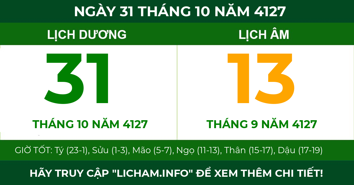 lịch âm ngày 31 tháng 10 năm 4127