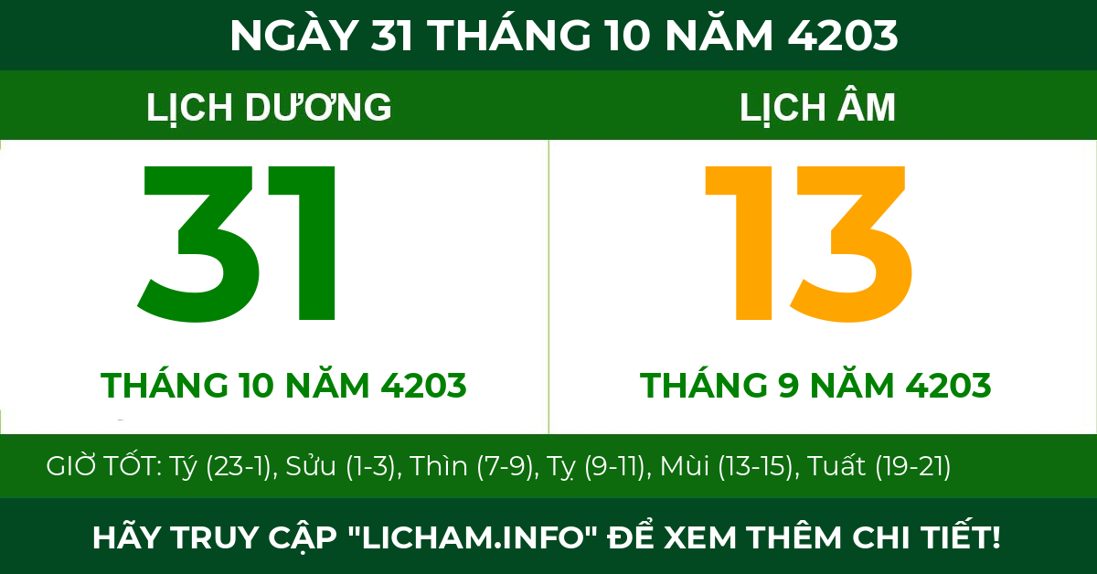 lịch âm ngày 31 tháng 10 năm 4203