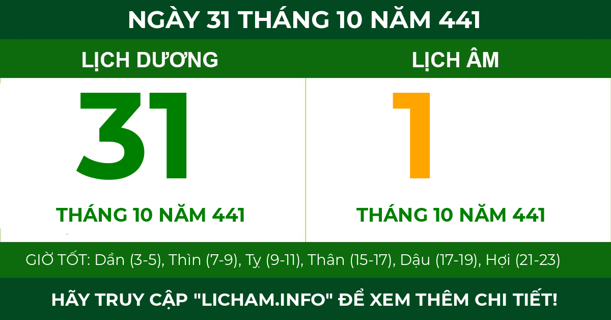 lịch âm ngày 31 tháng 10 năm 441