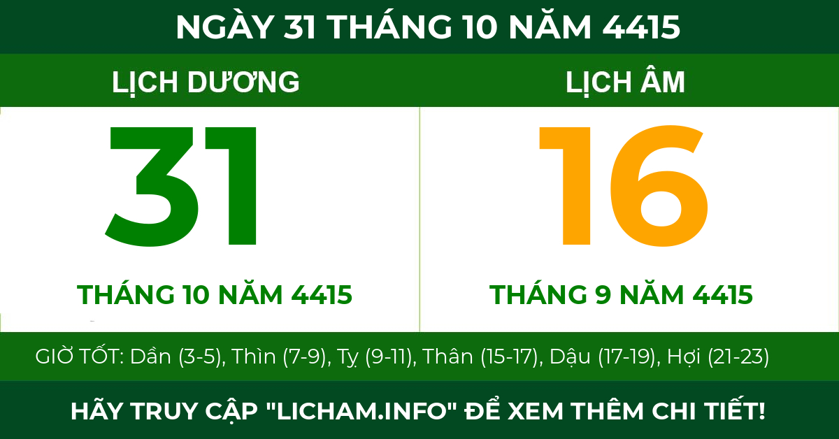 lịch âm ngày 31 tháng 10 năm 4415