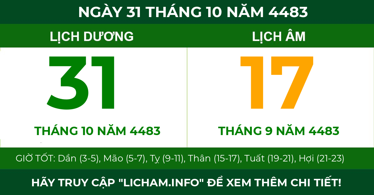 lịch âm ngày 31 tháng 10 năm 4483