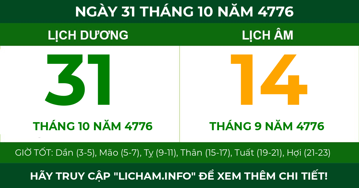 lịch âm ngày 31 tháng 10 năm 4776