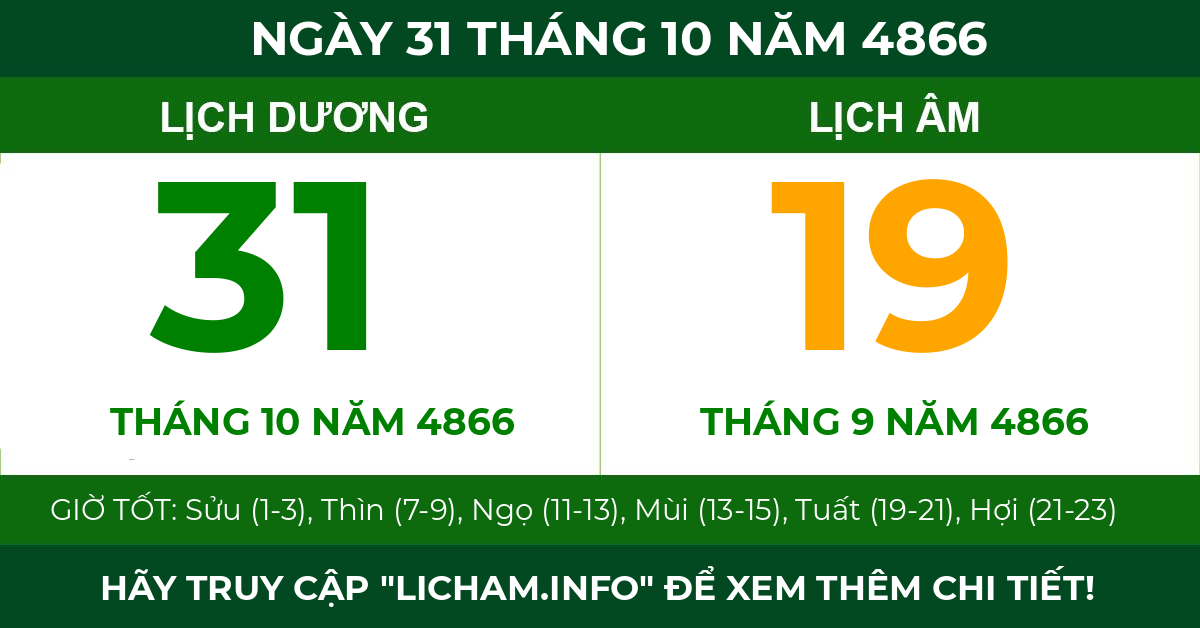 lịch âm ngày 31 tháng 10 năm 4866