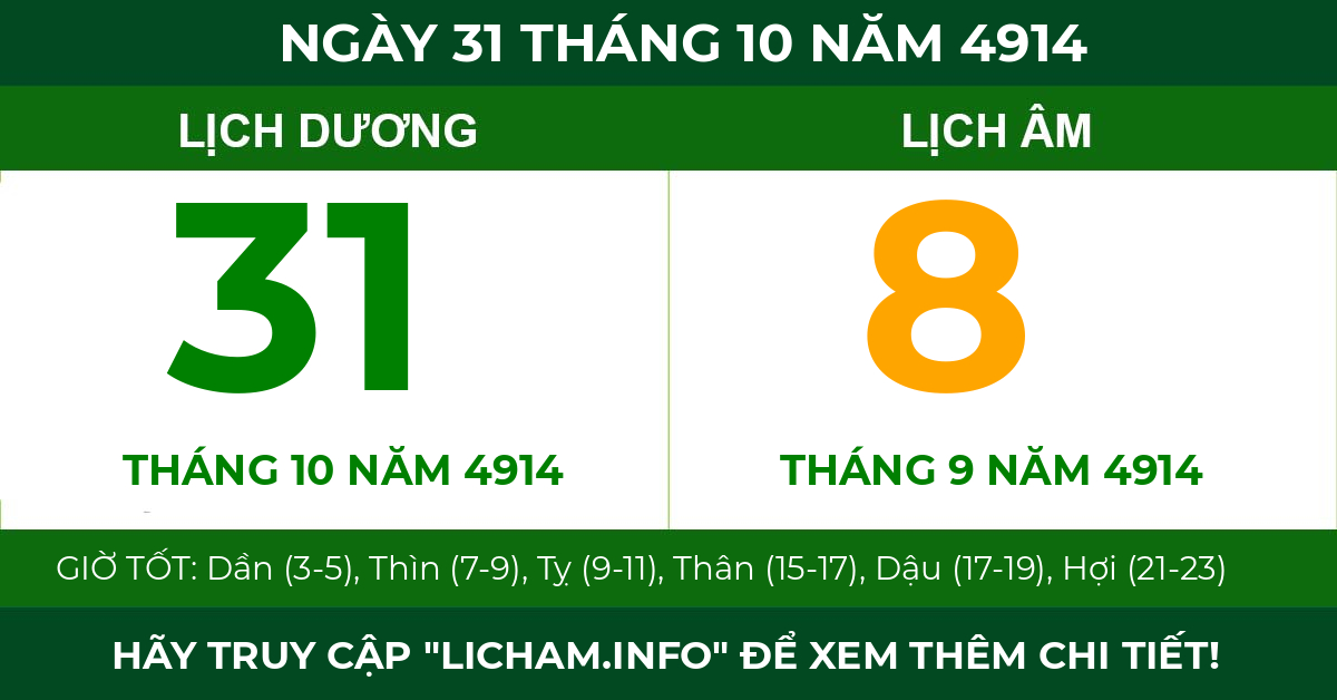 lịch âm ngày 31 tháng 10 năm 4914