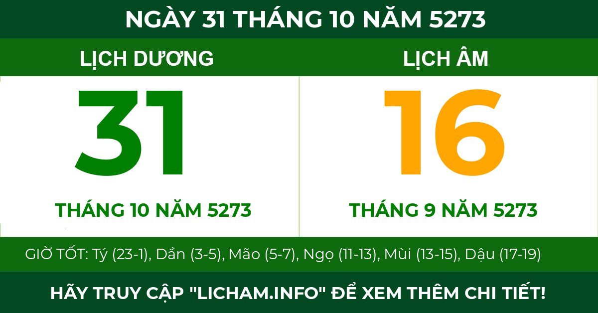 lịch âm ngày 31 tháng 10 năm 5273
