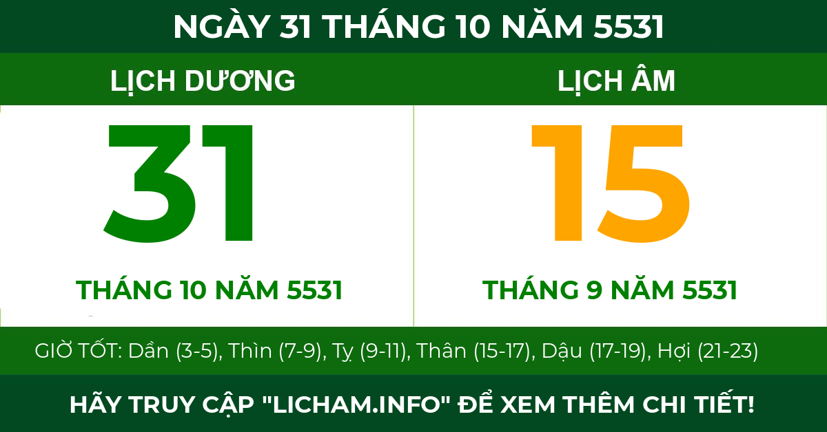 lịch âm ngày 31 tháng 10 năm 5531