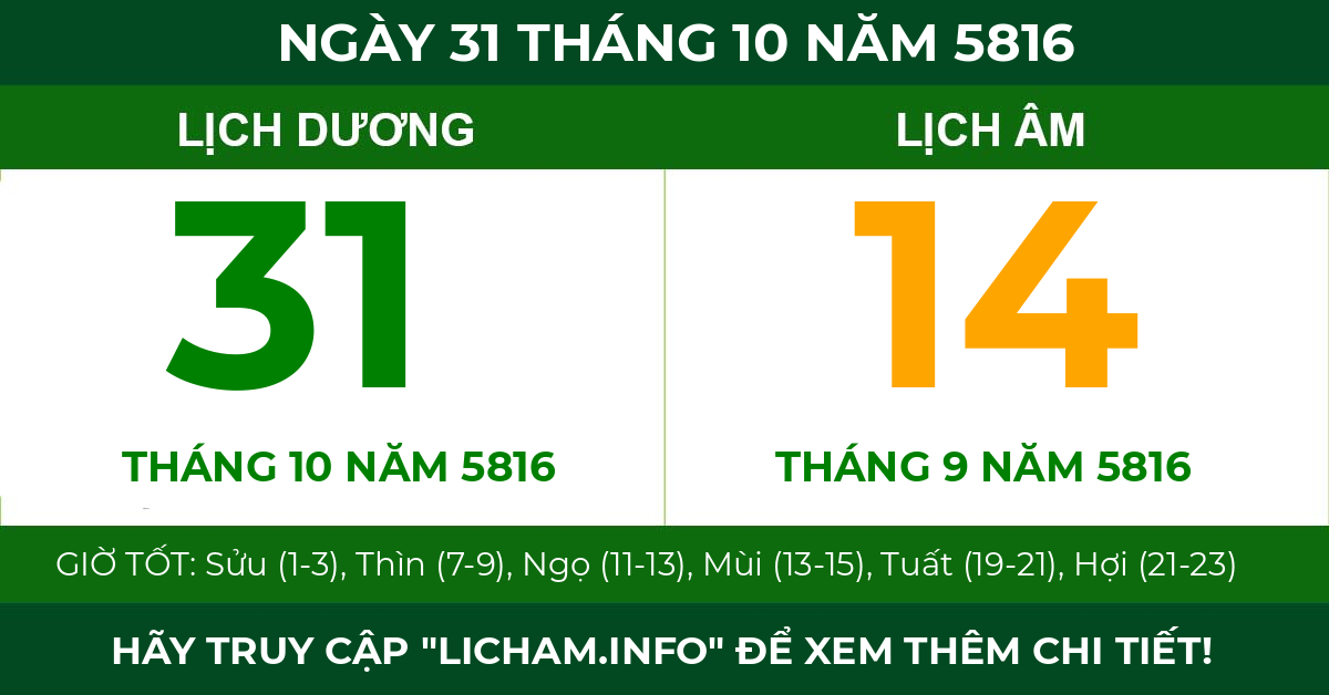 lịch âm ngày 31 tháng 10 năm 5816