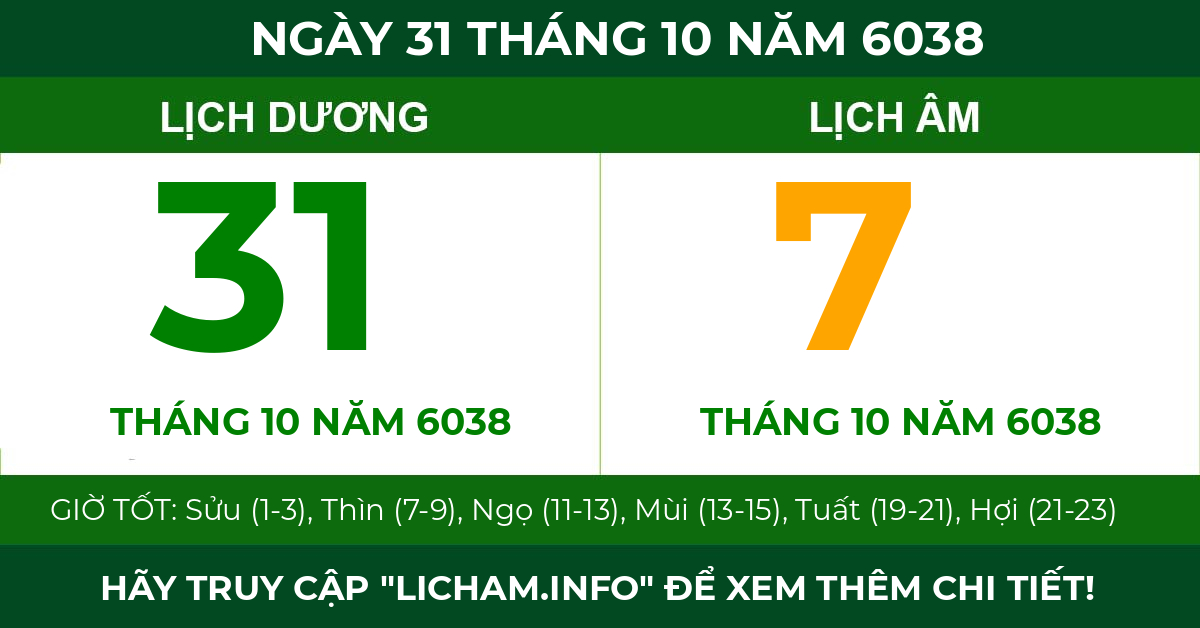 lịch âm ngày 31 tháng 10 năm 6038