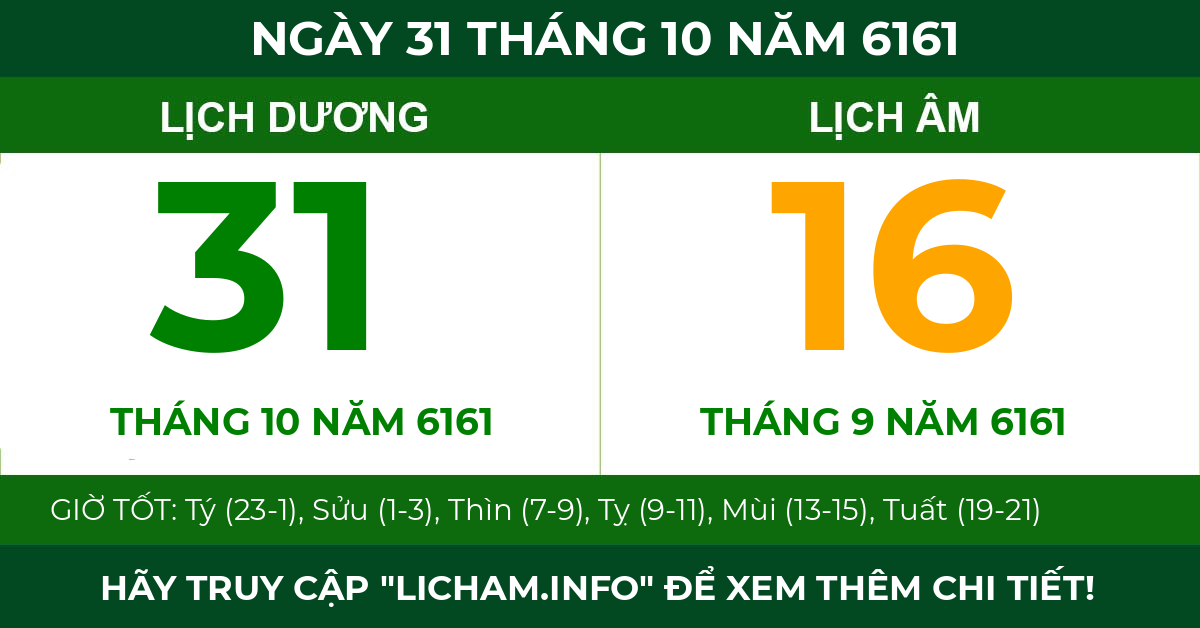 lịch âm ngày 31 tháng 10 năm 6161