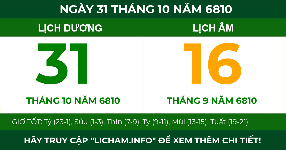 lịch âm ngày 31 tháng 10 năm 6810