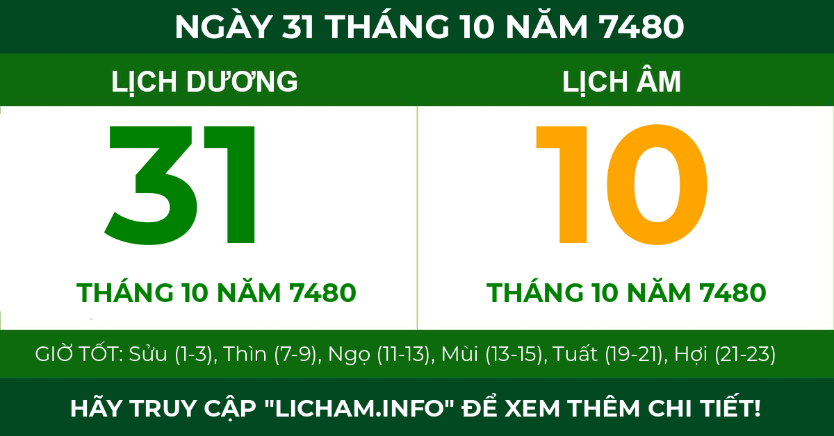 lịch âm ngày 31 tháng 10 năm 7480