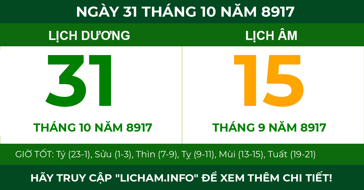 lịch âm ngày 31 tháng 10 năm 8917
