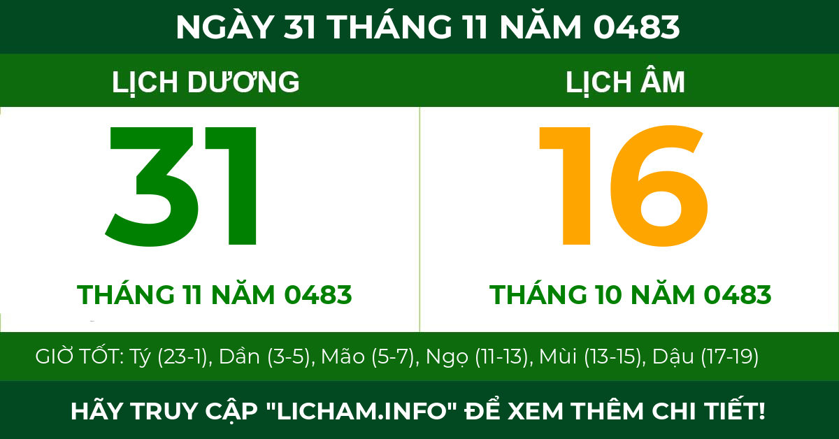 lịch âm ngày 31 tháng 11 năm 0483