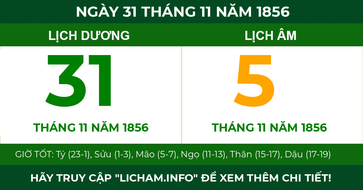 lịch âm ngày 31 tháng 11 năm 1856
