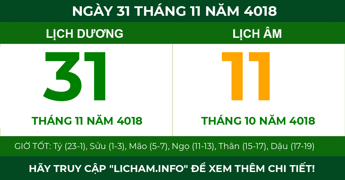 lịch âm ngày 31 tháng 11 năm 4018