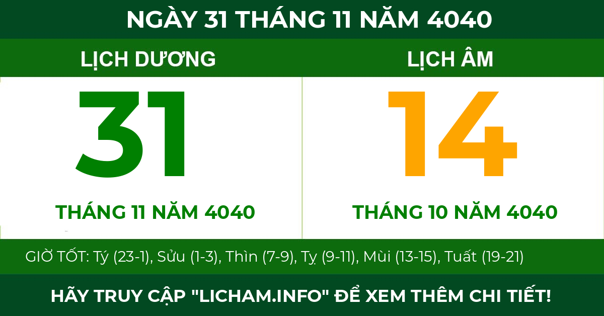 lịch âm ngày 31 tháng 11 năm 4040
