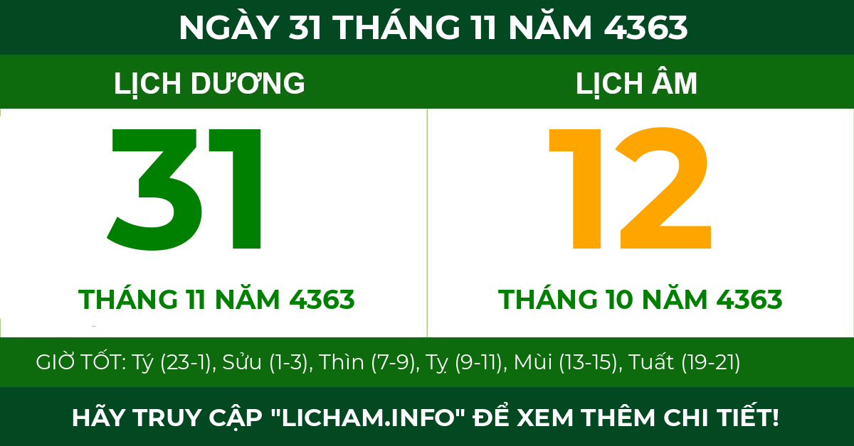 lịch âm ngày 31 tháng 11 năm 4363