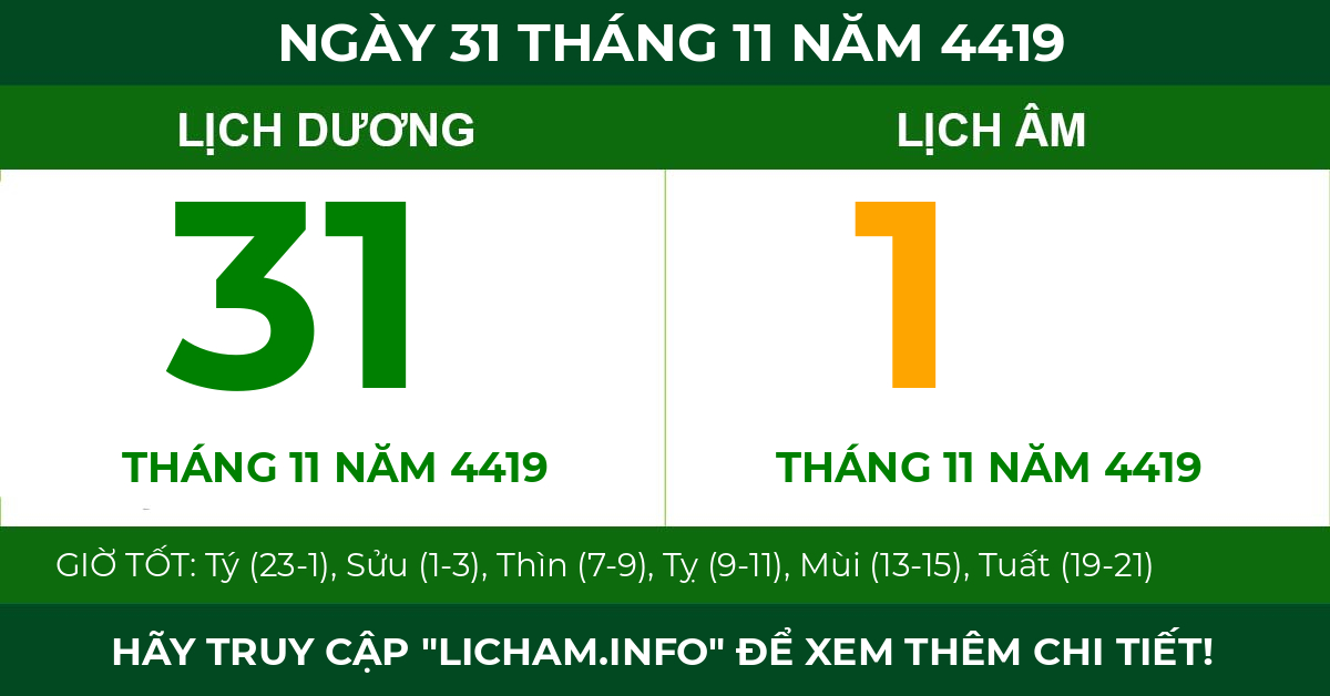 lịch âm ngày 31 tháng 11 năm 4419