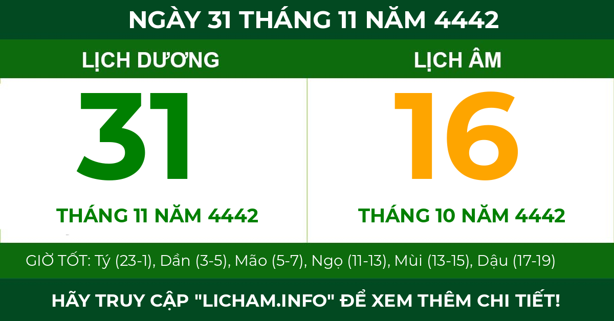 lịch âm ngày 31 tháng 11 năm 4442