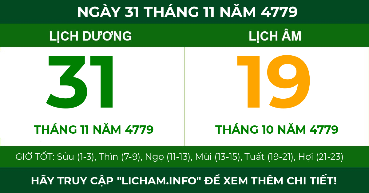 lịch âm ngày 31 tháng 11 năm 4779