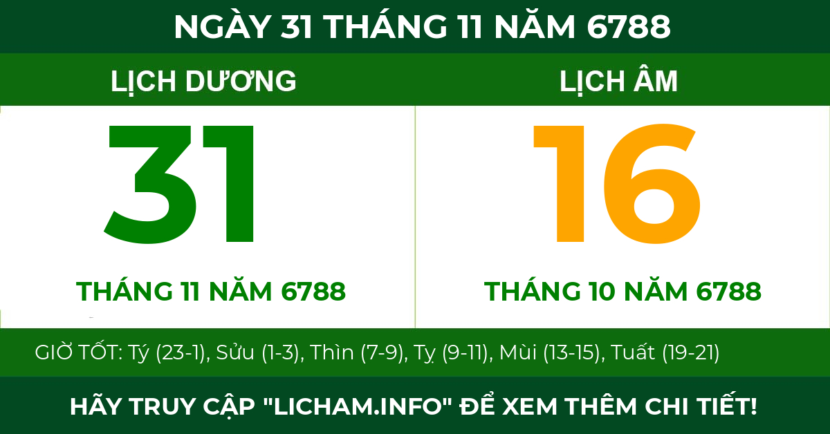 lịch âm ngày 31 tháng 11 năm 6788