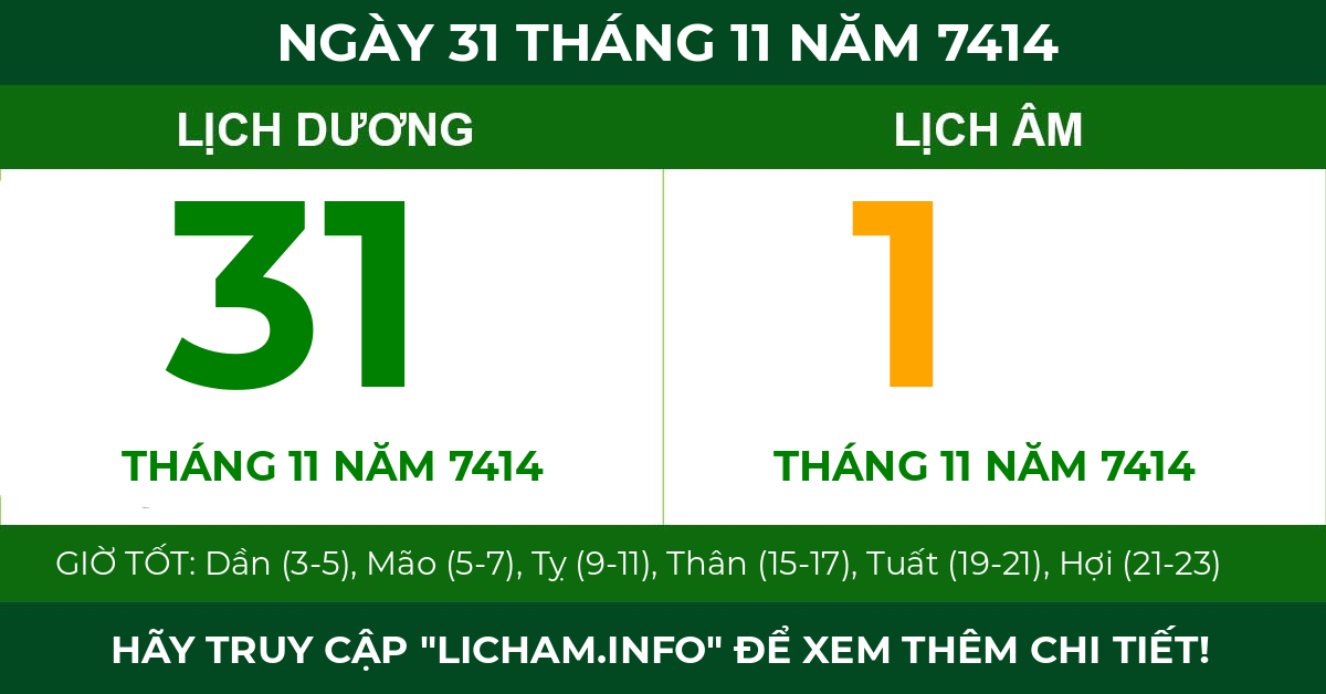 lịch âm ngày 31 tháng 11 năm 7414