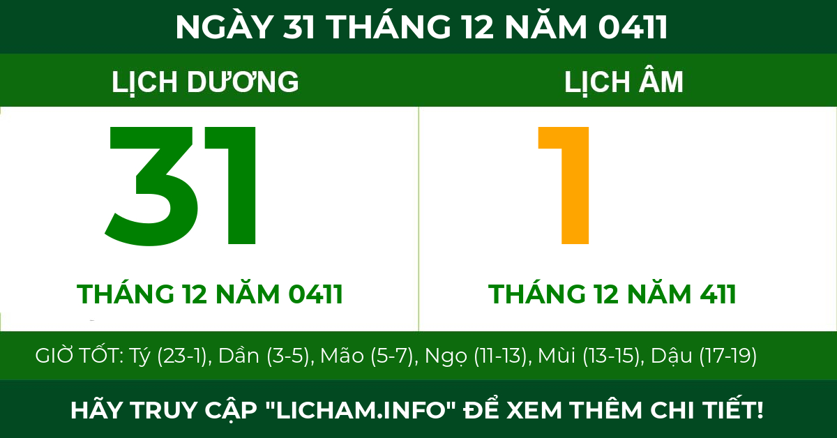 lịch âm ngày 31 tháng 12 năm 0411