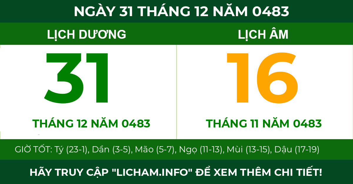 lịch âm ngày 31 tháng 12 năm 0483