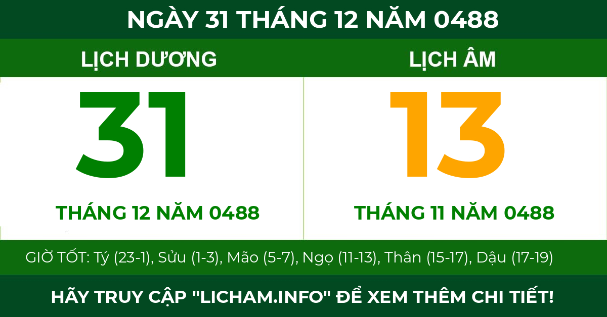 lịch âm ngày 31 tháng 12 năm 0488