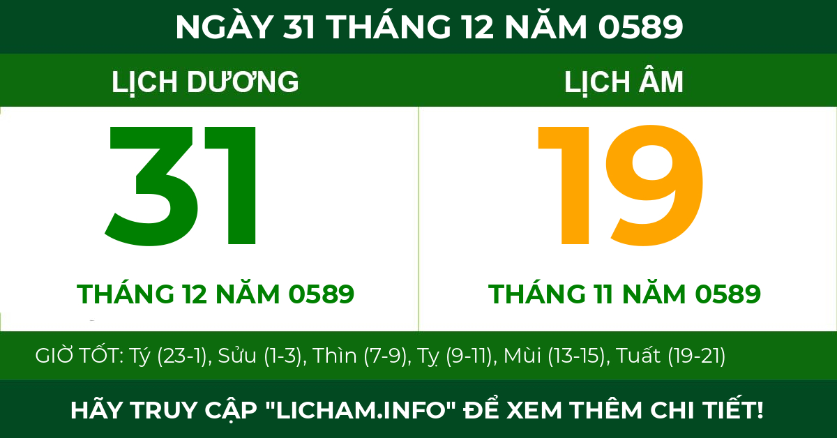 lịch âm ngày 31 tháng 12 năm 0589