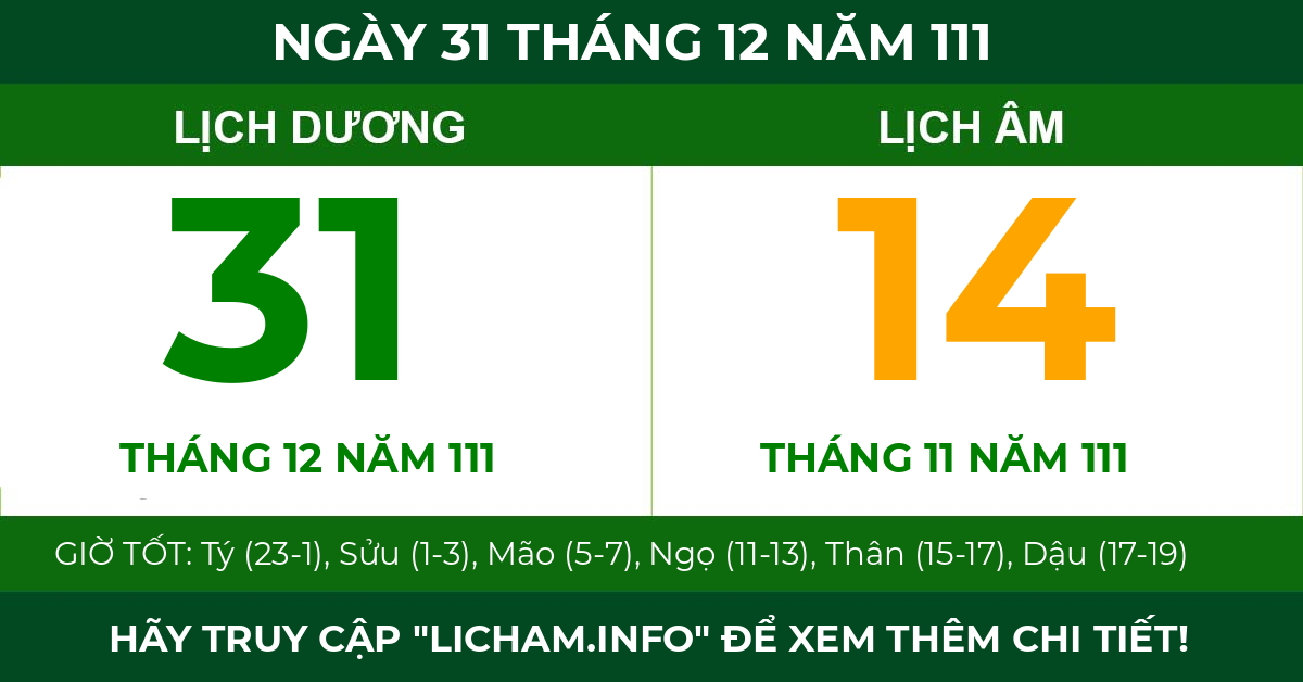 lịch âm ngày 31 tháng 12 năm 111