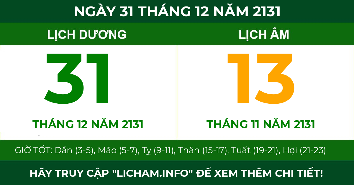lịch âm ngày 31 tháng 12 năm 2131