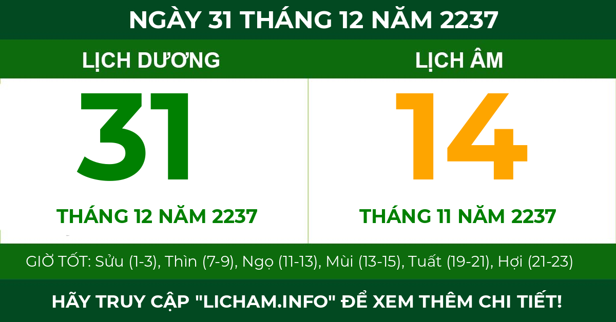 lịch âm ngày 31 tháng 12 năm 2237