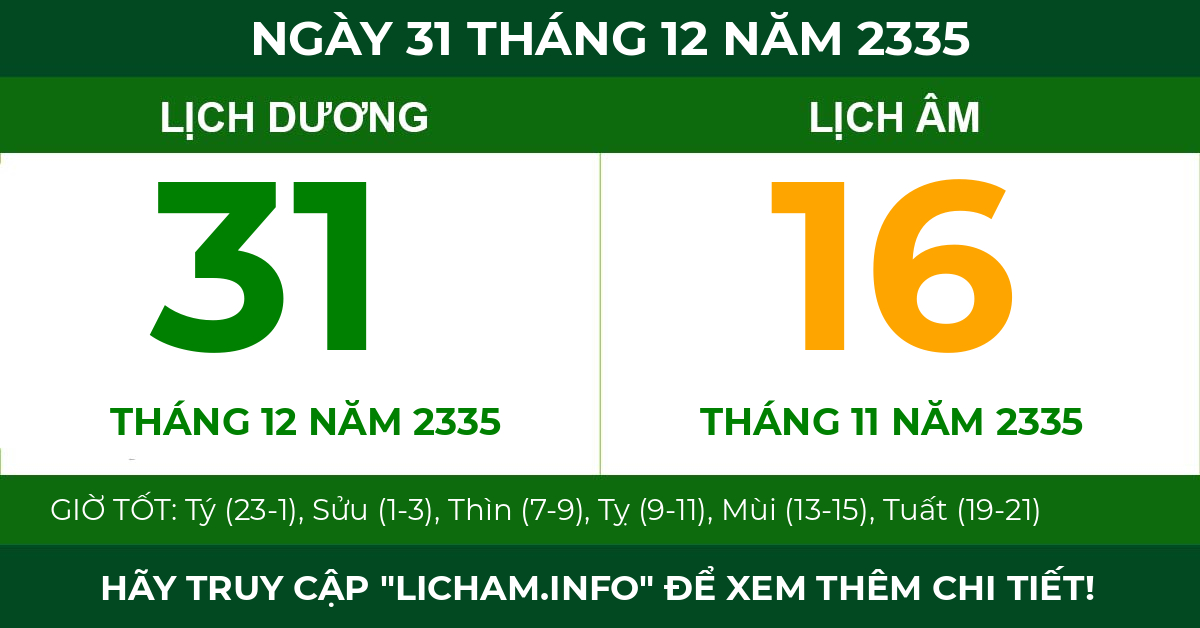 lịch âm ngày 31 tháng 12 năm 2335