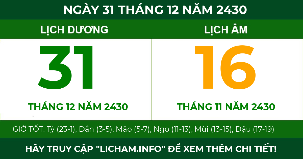 lịch âm ngày 31 tháng 12 năm 2430