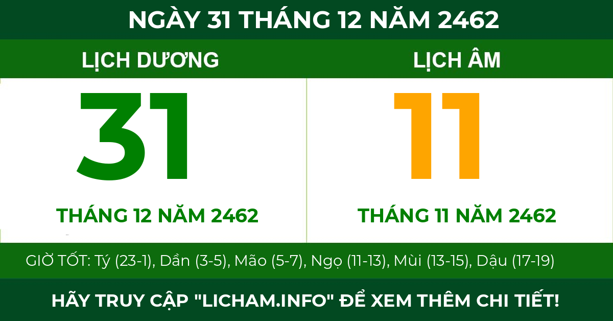 lịch âm ngày 31 tháng 12 năm 2462