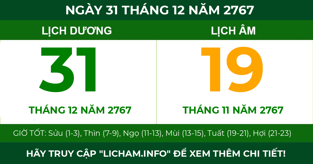 lịch âm ngày 31 tháng 12 năm 2767