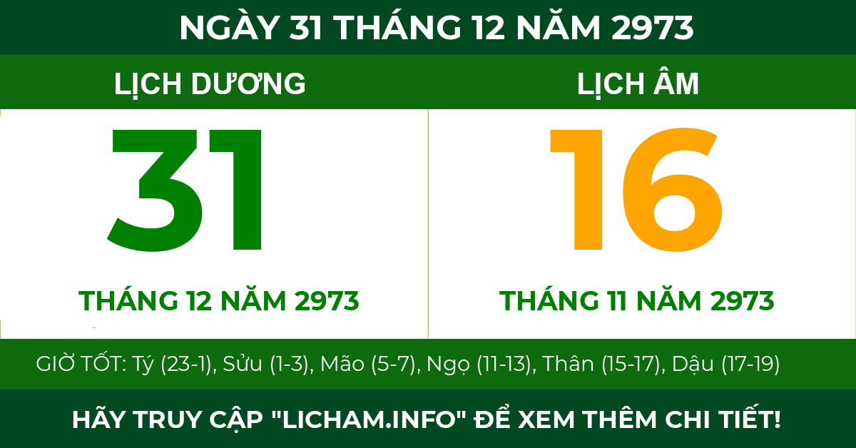 lịch âm ngày 31 tháng 12 năm 2973