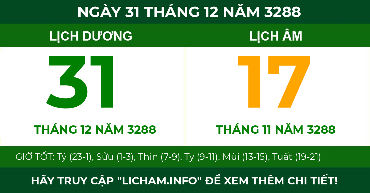 lịch âm ngày 31 tháng 12 năm 3288