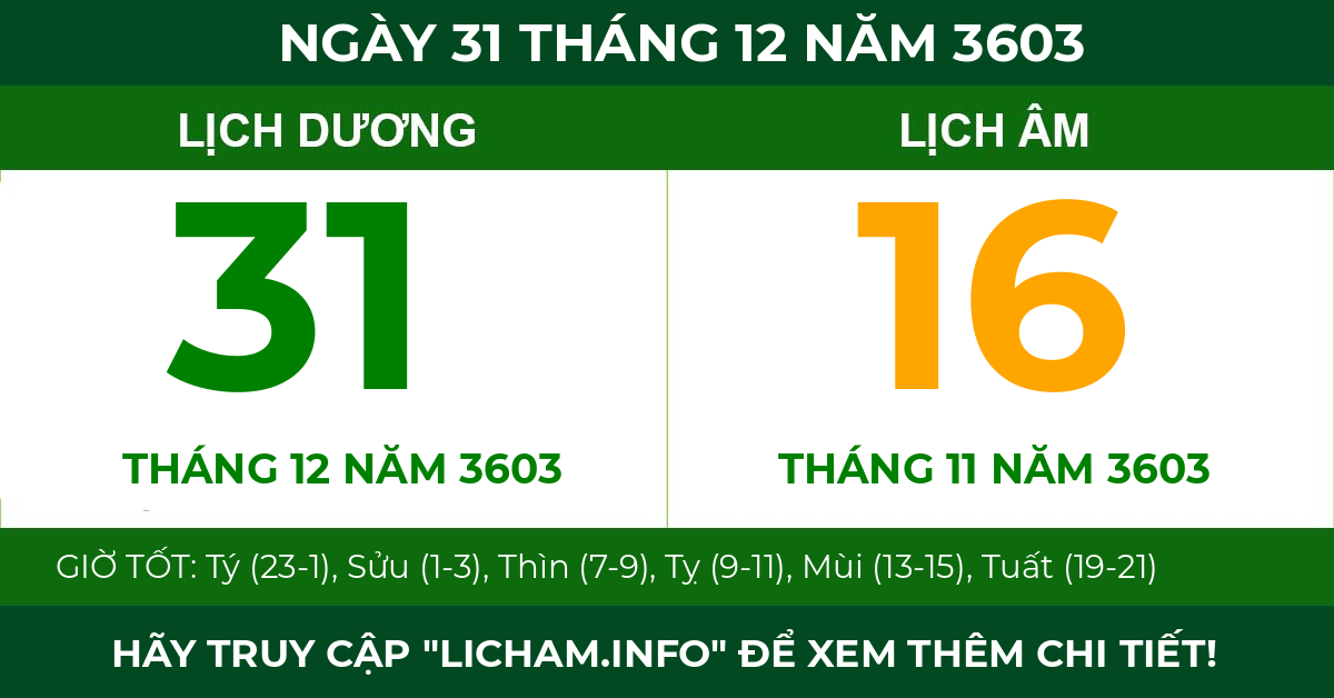lịch âm ngày 31 tháng 12 năm 3603